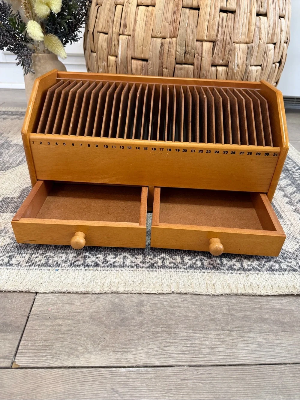 Vintage Lillian Vernon 31-Day Wooden Desktop Mail and Bill Organizer